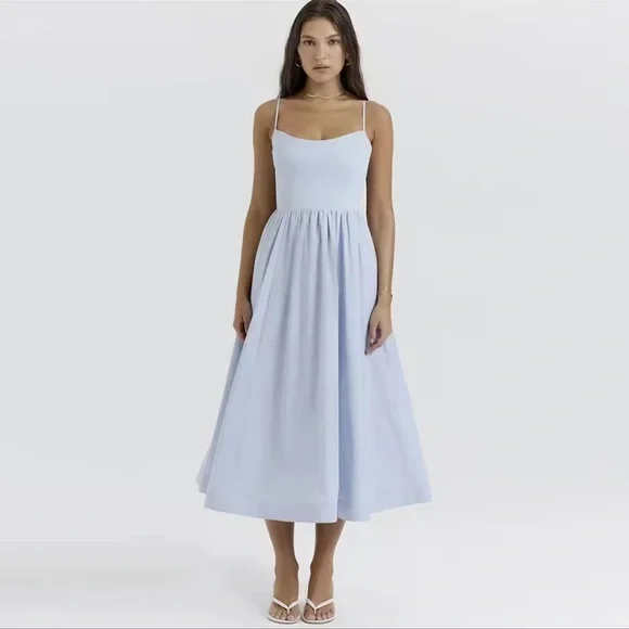 Elegant Light Blue Spaghetti Strap Dress - Picture 2 of 4